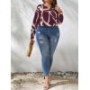 imageSOLY HUX Womens Plus Size Allover Printed Notched V Neck Long Sleeve Casual Blouse TopsBurgundy Print