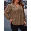 imageSOLY HUX Womens Plus Size Allover Printed Notched V Neck Long Sleeve Casual Blouse TopsCamel Print