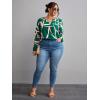 imageSOLY HUX Womens Plus Size Allover Printed Notched V Neck Long Sleeve Casual Blouse TopsDark Green Print