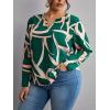 imageSOLY HUX Womens Plus Size Allover Printed Notched V Neck Long Sleeve Casual Blouse TopsDark Green Print