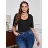 imageSOLY HUX Womens Plus Size Bodysuit Scoop Neck Short Sleeve T Shirts Skinny One Piece Bodysuit Summer Basic TopsBlack Plain