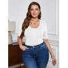 imageSOLY HUX Womens Plus Size Bodysuit Scoop Neck Short Sleeve T Shirts Skinny One Piece Bodysuit Summer Basic TopsPlain White