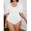 imageSOLY HUX Womens Plus Size Bodysuit Scoop Neck Short Sleeve T Shirts Skinny One Piece Bodysuit Summer Basic TopsPlain White