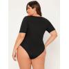 imageSOLY HUX Womens Plus Size Bodysuit Scoop Neck Short Sleeve T Shirts Skinny One Piece Bodysuit Summer Basic TopsSolid Black