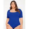 imageSOLY HUX Womens Plus Size Bodysuit Scoop Neck Short Sleeve T Shirts Skinny One Piece Bodysuit Summer Basic TopsSolid Royal Blue