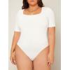 imageSOLY HUX Womens Plus Size Bodysuit Scoop Neck Short Sleeve T Shirts Skinny One Piece Bodysuit Summer Basic TopsSolid White