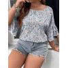 imageSOLY HUX Womens Plus Size Ditsy Floral Print Blouse Ruffle Half Sleeve Summer TopsApricot Ditsy Floral