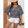 imageSOLY HUX Womens Plus Size Ditsy Floral Print Blouse Ruffle Half Sleeve Summer TopsBlack Floral