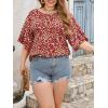 imageSOLY HUX Womens Plus Size Ditsy Floral Print Blouse Ruffle Half Sleeve Summer TopsBurgundy Floral