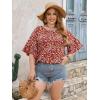 imageSOLY HUX Womens Plus Size Ditsy Floral Print Blouse Ruffle Half Sleeve Summer TopsBurgundy Floral