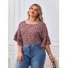 imageSOLY HUX Womens Plus Size Ditsy Floral Print Blouse Ruffle Half Sleeve Summer TopsBurgundy Floral Print