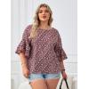 imageSOLY HUX Womens Plus Size Ditsy Floral Print Blouse Ruffle Half Sleeve Summer TopsBurgundy Floral Print
