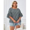 imageSOLY HUX Womens Plus Size Ditsy Floral Print Blouse Ruffle Half Sleeve Summer TopsDark Green Floral