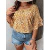 imageSOLY HUX Womens Plus Size Ditsy Floral Print Blouse Ruffle Half Sleeve Summer TopsMustard Yellow Floral