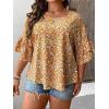 imageSOLY HUX Womens Plus Size Ditsy Floral Print Blouse Ruffle Half Sleeve Summer TopsMustard Yellow Floral