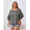 imageSOLY HUX Womens Plus Size Ditsy Floral Print Blouse Ruffle Half Sleeve Summer TopsNavy Blue Floral