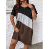 imageSOLY HUX Womens Plus Size Dress Color Block Short Sleeve T Shirt Dress Casual Summer DressesCoffee Brown Colorblock