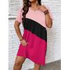 imageSOLY HUX Womens Plus Size Dress Color Block Short Sleeve T Shirt Dress Casual Summer DressesHot Pink Colorblock