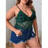 imageSOLY HUX Womens Plus Size Sexy Floral Lace Scalloped Trim Wireless Bra Adjustable Strap V Neck Everyday BraletteDark Green Plain