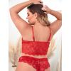 imageSOLY HUX Womens Plus Size Sexy Floral Lace Scalloped Trim Wireless Bra Adjustable Strap V Neck Everyday BralettePlain Red