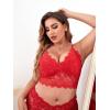 imageSOLY HUX Womens Plus Size Sexy Floral Lace Scalloped Trim Wireless Bra Adjustable Strap V Neck Everyday BralettePlain Red