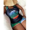 imageSOLY HUX Womens Plus Size Tankini Set Striped Tropical Print Tops and Shorts Bikini Bathing Suits 2 Piece SwimsuitGreen Striped