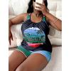 imageSOLY HUX Womens Plus Size Tankini Set Striped Tropical Print Tops and Shorts Bikini Bathing Suits 2 Piece SwimsuitGreen Striped