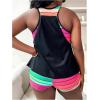imageSOLY HUX Womens Plus Size Tankini Set Striped Tropical Print Tops and Shorts Bikini Bathing Suits 2 Piece SwimsuitHotpink Striped