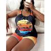 imageSOLY HUX Womens Plus Size Tankini Set Striped Tropical Print Tops and Shorts Bikini Bathing Suits 2 Piece SwimsuitMulticoloured Striped