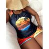 imageSOLY HUX Womens Plus Size Tankini Set Striped Tropical Print Tops and Shorts Bikini Bathing Suits 2 Piece SwimsuitMulticoloured Striped