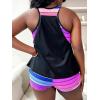 imageSOLY HUX Womens Plus Size Tankini Set Striped Tropical Print Tops and Shorts Bikini Bathing Suits 2 Piece SwimsuitPurple Striped