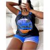 imageSOLY HUX Womens Plus Size Tankini Set Striped Tropical Print Tops and Shorts Bikini Bathing Suits 2 Piece SwimsuitRoyal Blue Striped