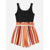imageSOLY HUX Womens Summer Sleeveless Belted Tank Romper Short JumpsuitBlack Striped
