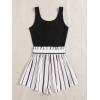 imageSOLY HUX Womens Summer Sleeveless Belted Tank Romper Short JumpsuitBlack White