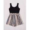 imageSOLY HUX Womens Summer Sleeveless Belted Tank Romper Short JumpsuitMulticoloured Printed