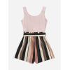 imageSOLY HUX Womens Summer Sleeveless Belted Tank Romper Short JumpsuitPink Striped
