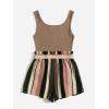 imageSOLY HUX Womens Summer Sleeveless Belted Tank Romper Short JumpsuitStriped Brown