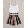 imageSOLY HUX Womens Summer Sleeveless Belted Tank Romper Short JumpsuitStriped White