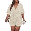 imageSOLY HUX Womens Plus Size Allover Print Romper V Neck Wrap Half Sleeve Belted Summer Short JumpsuitApricot Printed