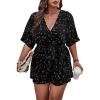 imageSOLY HUX Womens Plus Size Allover Print Romper V Neck Wrap Half Sleeve Belted Summer Short JumpsuitBlack Print