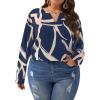 imageSOLY HUX Womens Plus Size Allover Printed Notched V Neck Long Sleeve Casual Blouse TopsBlue Print