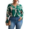 imageSOLY HUX Womens Plus Size Allover Printed Notched V Neck Long Sleeve Casual Blouse TopsDark Green Print