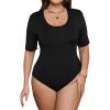 imageSOLY HUX Womens Plus Size Bodysuit Scoop Neck Short Sleeve T Shirts Skinny One Piece Bodysuit Summer Basic TopsBlack Plain