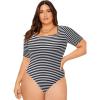 imageSOLY HUX Womens Plus Size Bodysuit Scoop Neck Short Sleeve T Shirts Skinny One Piece Bodysuit Summer Basic TopsBlack and White