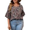 imageSOLY HUX Womens Plus Size Ditsy Floral Print Blouse Ruffle Half Sleeve Summer TopsMulticoloured Floral
