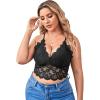 imageSOLY HUX Womens Plus Size Sexy Floral Lace Scalloped Trim Wireless Bra Adjustable Strap V Neck Everyday BraletteBlack