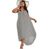 imageSOLY HUX Womens Plus Size Striped Cover Up High Low Hem Beach Bikini Swimsuit Cover Ups DressBlack and White