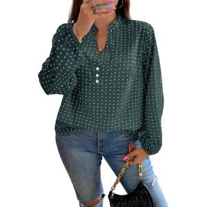 imageSOLY HUX Womens Plus Size Allover Printed Notched V Neck Long Sleeve Casual Blouse TopsGreen Printed Multicoloured