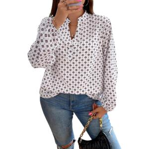 imageSOLY HUX Womens Plus Size Allover Printed Notched V Neck Long Sleeve Casual Blouse TopsPrinted Multicoloured
