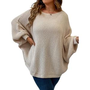 imageSOLY HUX Womens Plus Size Crewneck Long Sleeve Casual Oversized Sweater Pullover TopsApricot